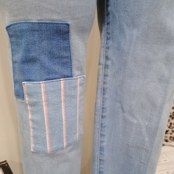 Luna Nora Light Wash Skinny Patch Jeans Size 16 Slimming Denim High Waist - Picture 3 of 15